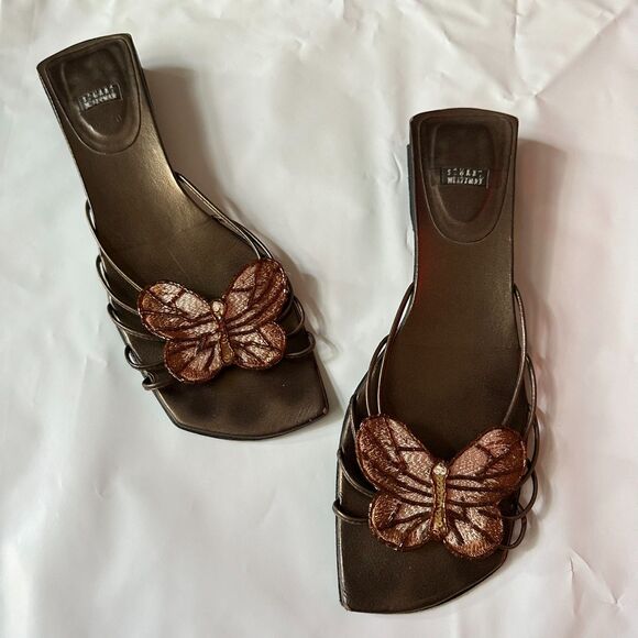 STUART WEITZMAN Butterfly Beaded Mule Sandals 10 Bronze Fairycore Coquette VTG - Picture 1 of 16
